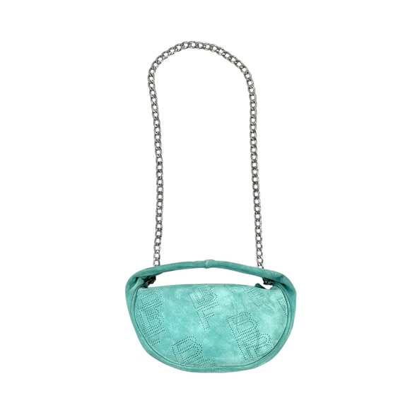 BY FAR Baby Cush Bag - Teal Perforated Suede Leather Chain Strap Shoulder Bag - Picture 6 of 13
